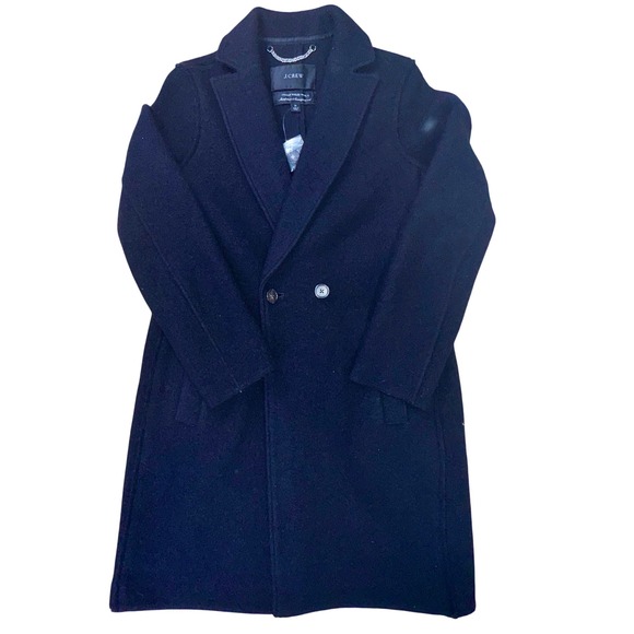 J.Crew Italian Boiled Wool Coat Black Size 0 Double Breasted NWOT - Picture 1 of 8